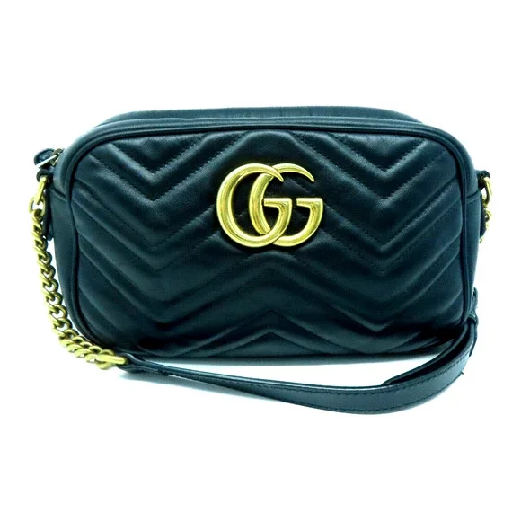 💎✨BEAUTIFUL✨💎 Gucci GG Marmont Chain Crossbody  Leather Black Shoulder Bag - Picture 2 of 14